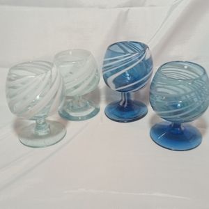 Vintage Mexican blown glass water goblets set of 4